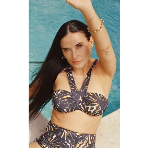 Andie Swim x Demi Moore Monaco Black Orange Firework Halter Bikini Top Sz L - Picture 1 of 9